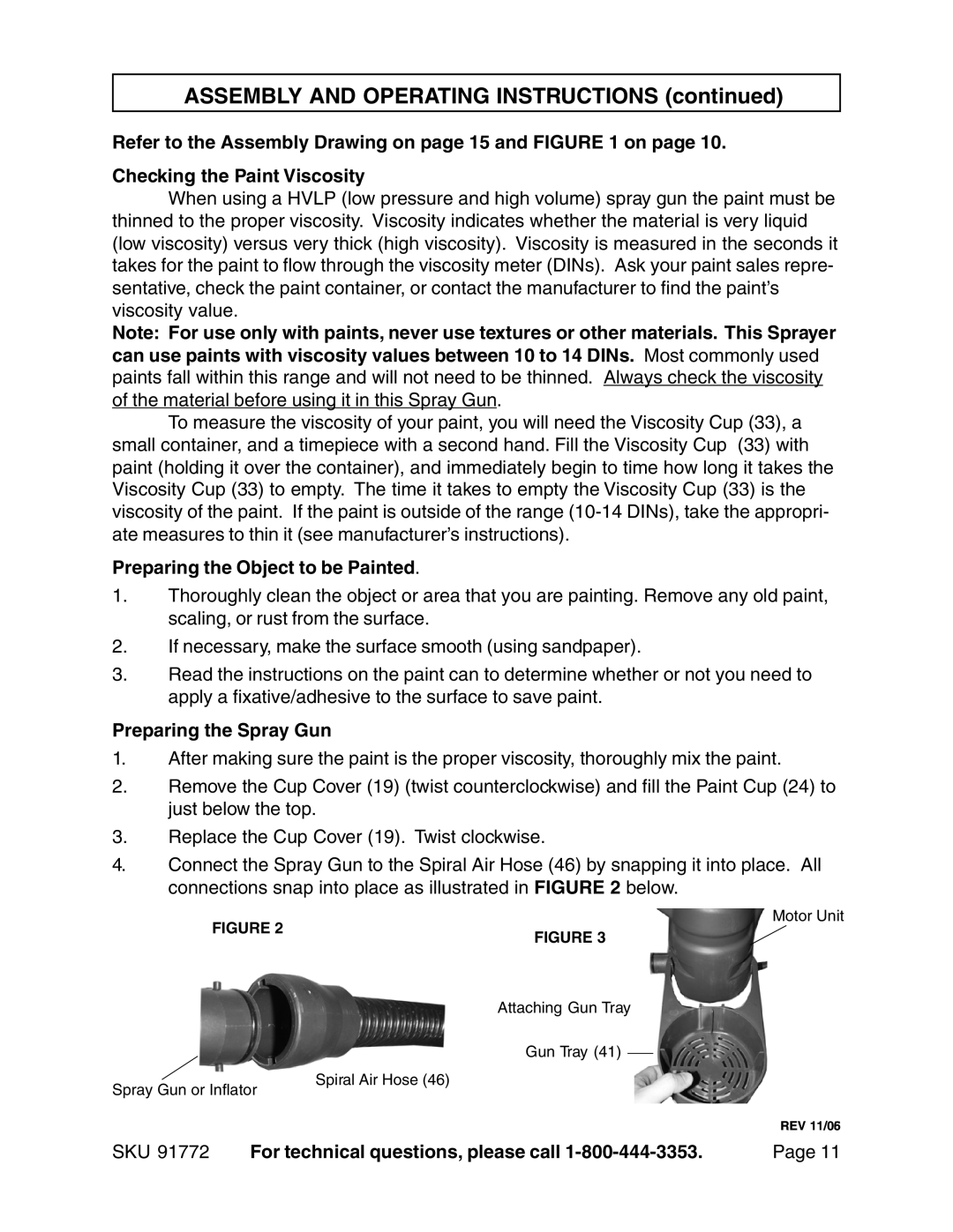 Harbor Freight Tools 91772 operating instructions Preparing the Object to be Painted, Preparing the Spray Gun 