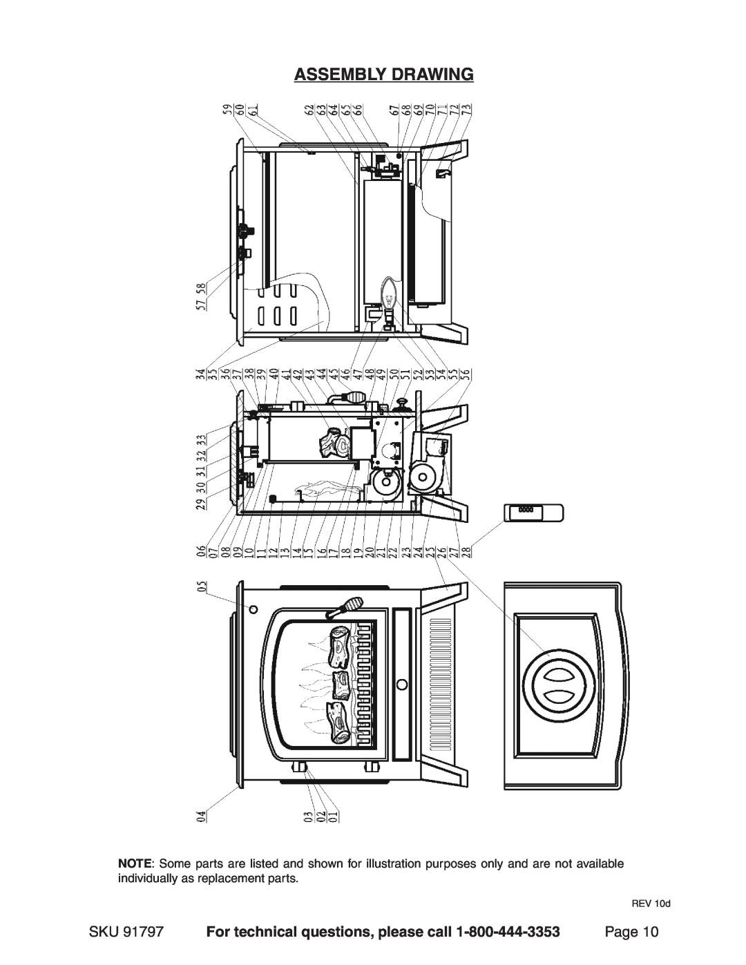 Harbor Freight Tools 91797 operating instructions Assembly Drawing, For technical questions, please call, Page, REV 10d 