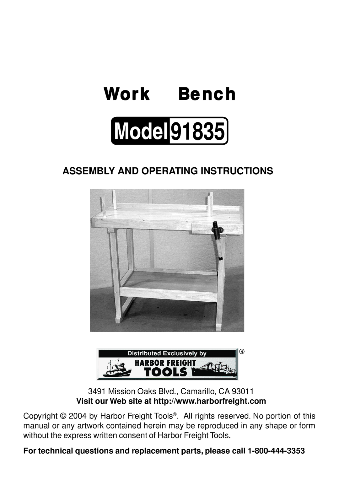 Harbor Freight Tools 91835 operating instructions 