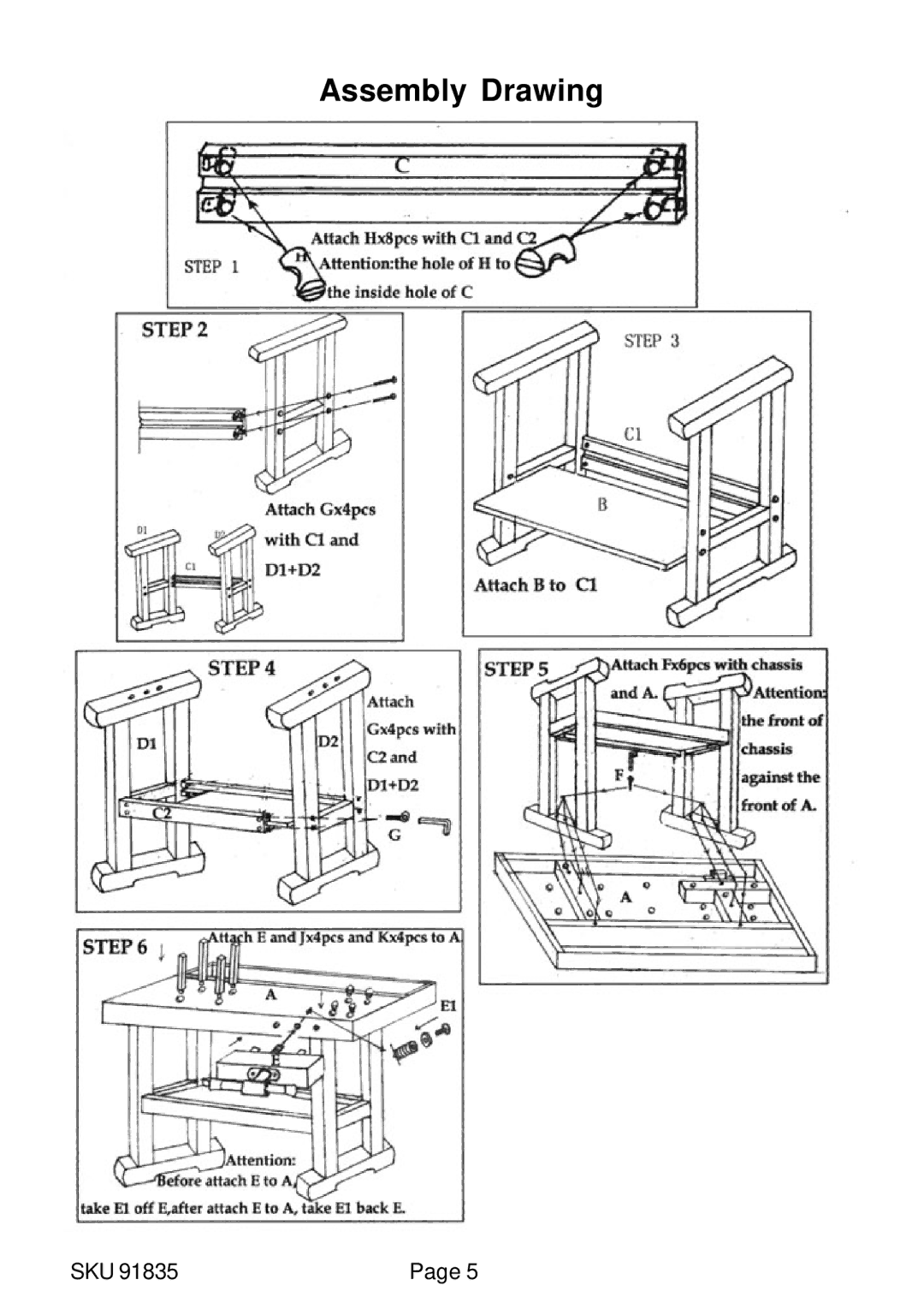 Harbor Freight Tools 91835 operating instructions Assembly Drawing 