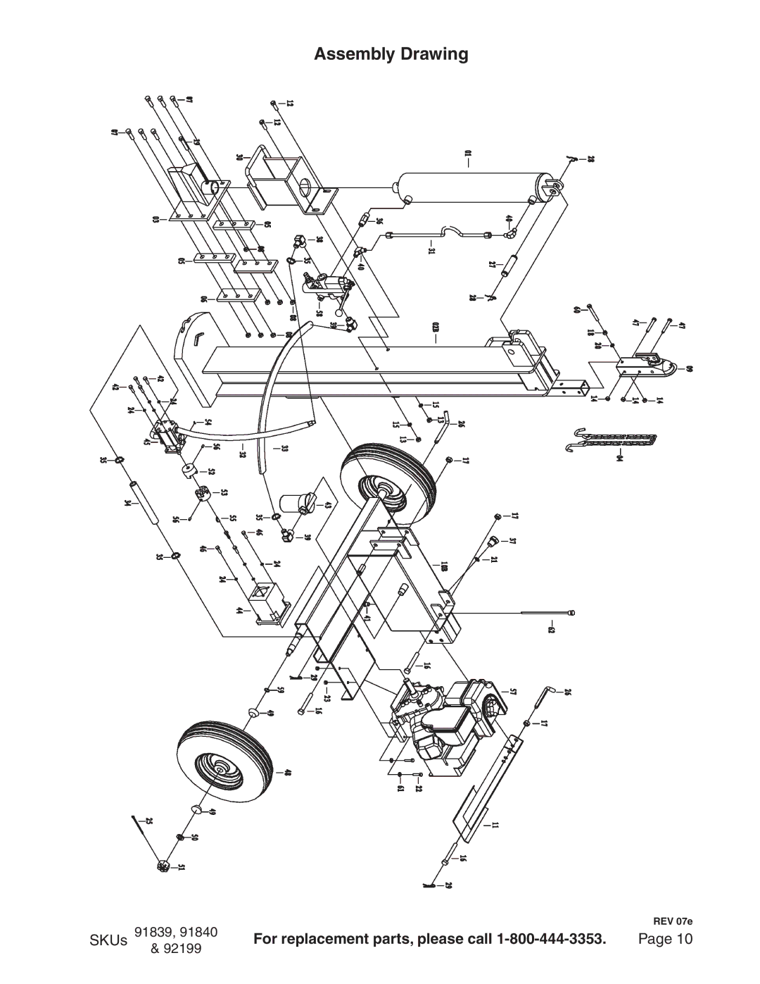 Harbor Freight Tools 92199, 91839, 91840 manual Assembly Drawing 