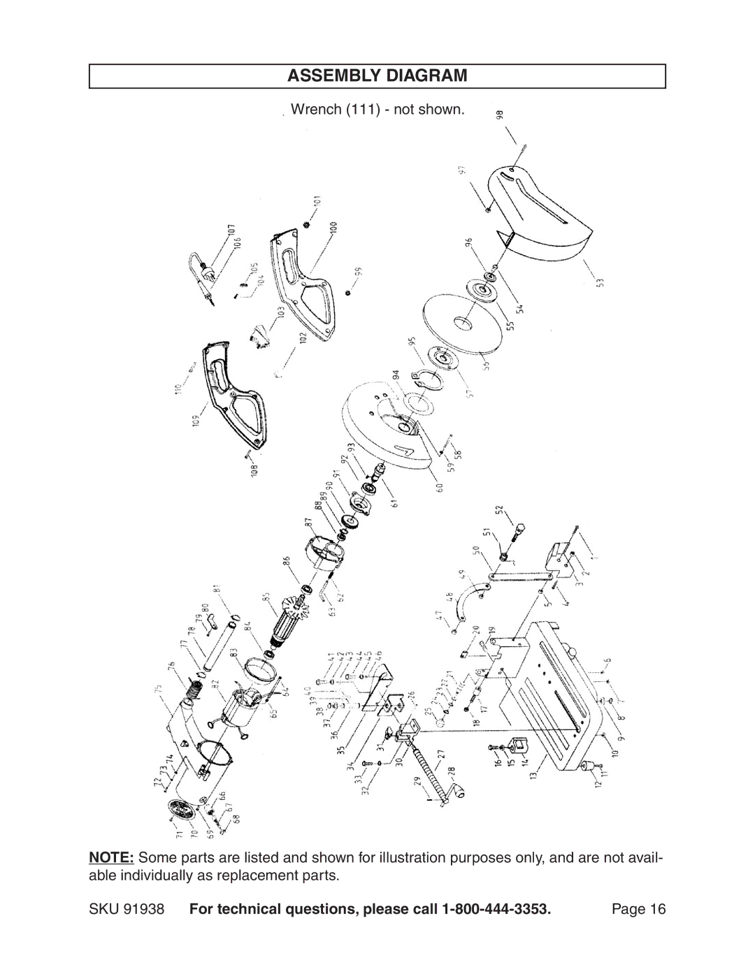 Harbor Freight Tools 91938 operating instructions Assembly Diagram 