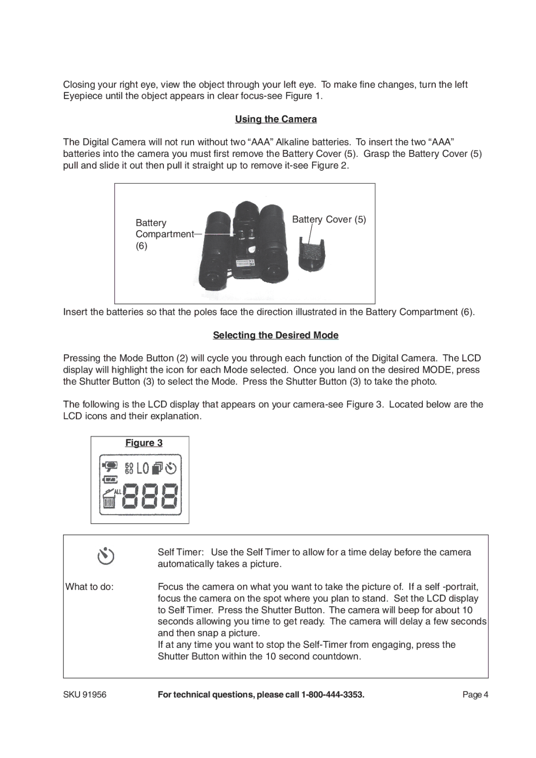 Harbor Freight Tools 91956 operating instructions Using the Camera, Selecting the Desired Mode, Then snap a picture 