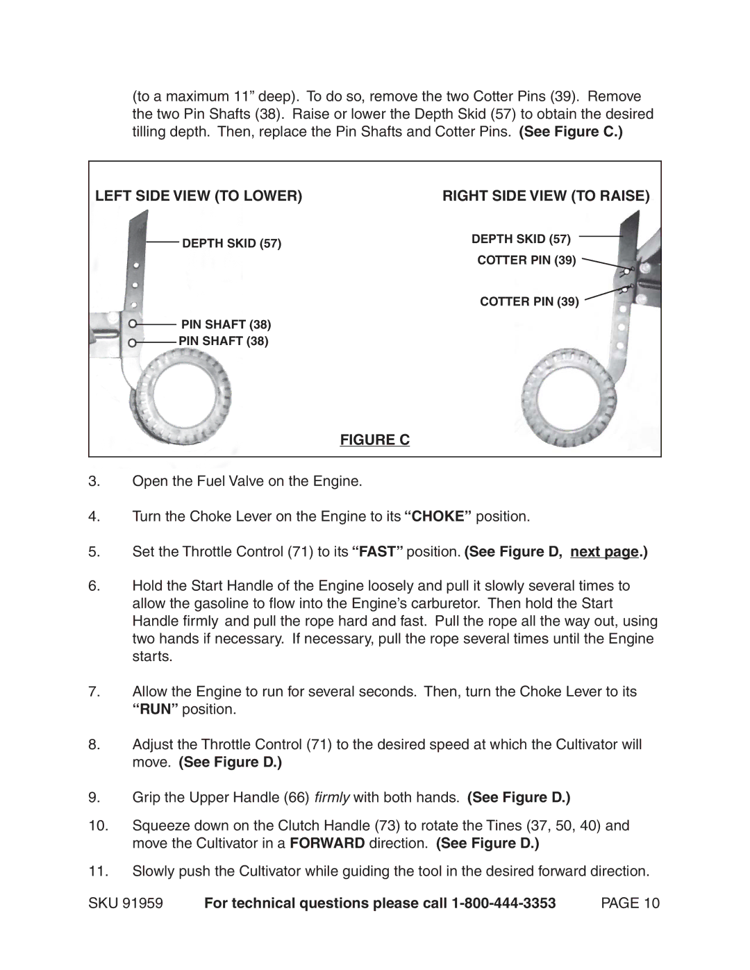 Harbor Freight Tools 91959 manual Left Side View to Lower Right Side View to Raise, Figure C 