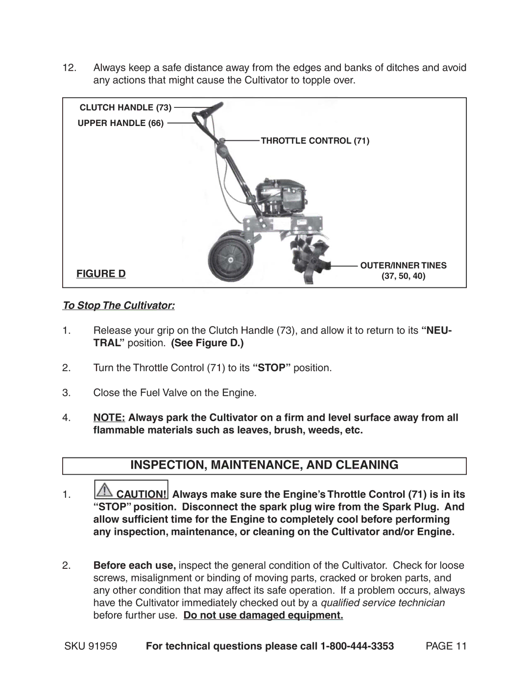 Harbor Freight Tools 91959 manual INSPECTION, MAINTENANCE, and Cleaning, Figure D 