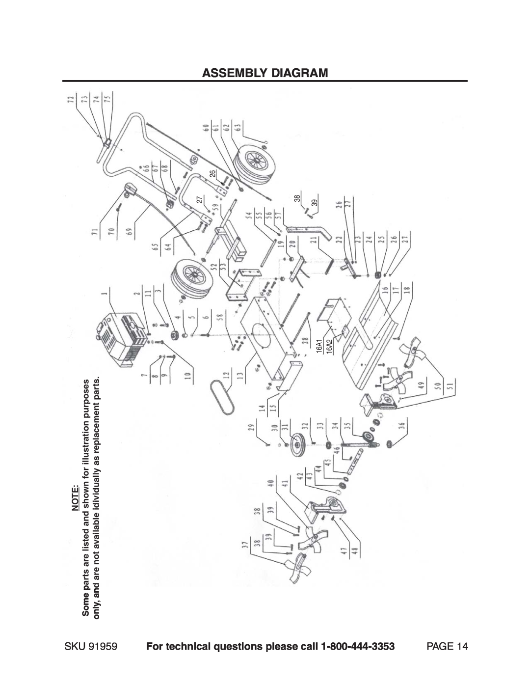 Harbor Freight Tools 91959 Assembly Diagram, Page, illustration purposes, as replacement parts, shown for, idividually 