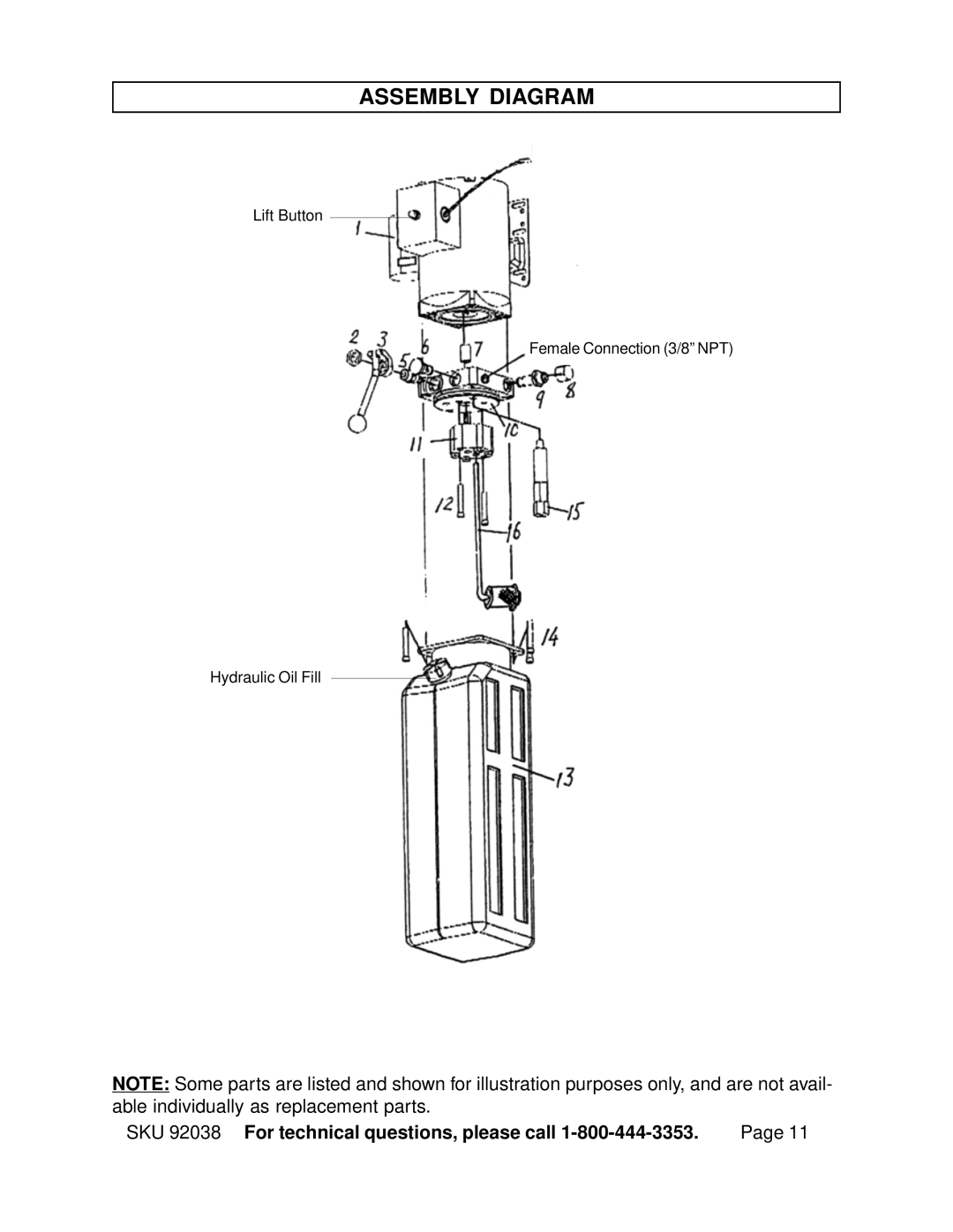 Harbor Freight Tools 92038 operating instructions Assembly Diagram 