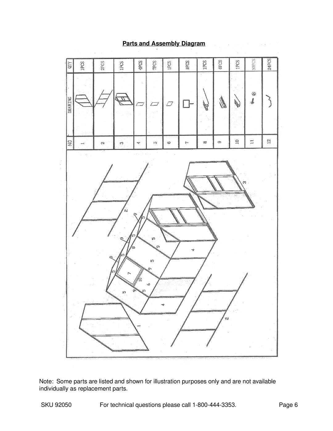 Harbor Freight Tools 92050 operating instructions Parts and Assembly Diagram 