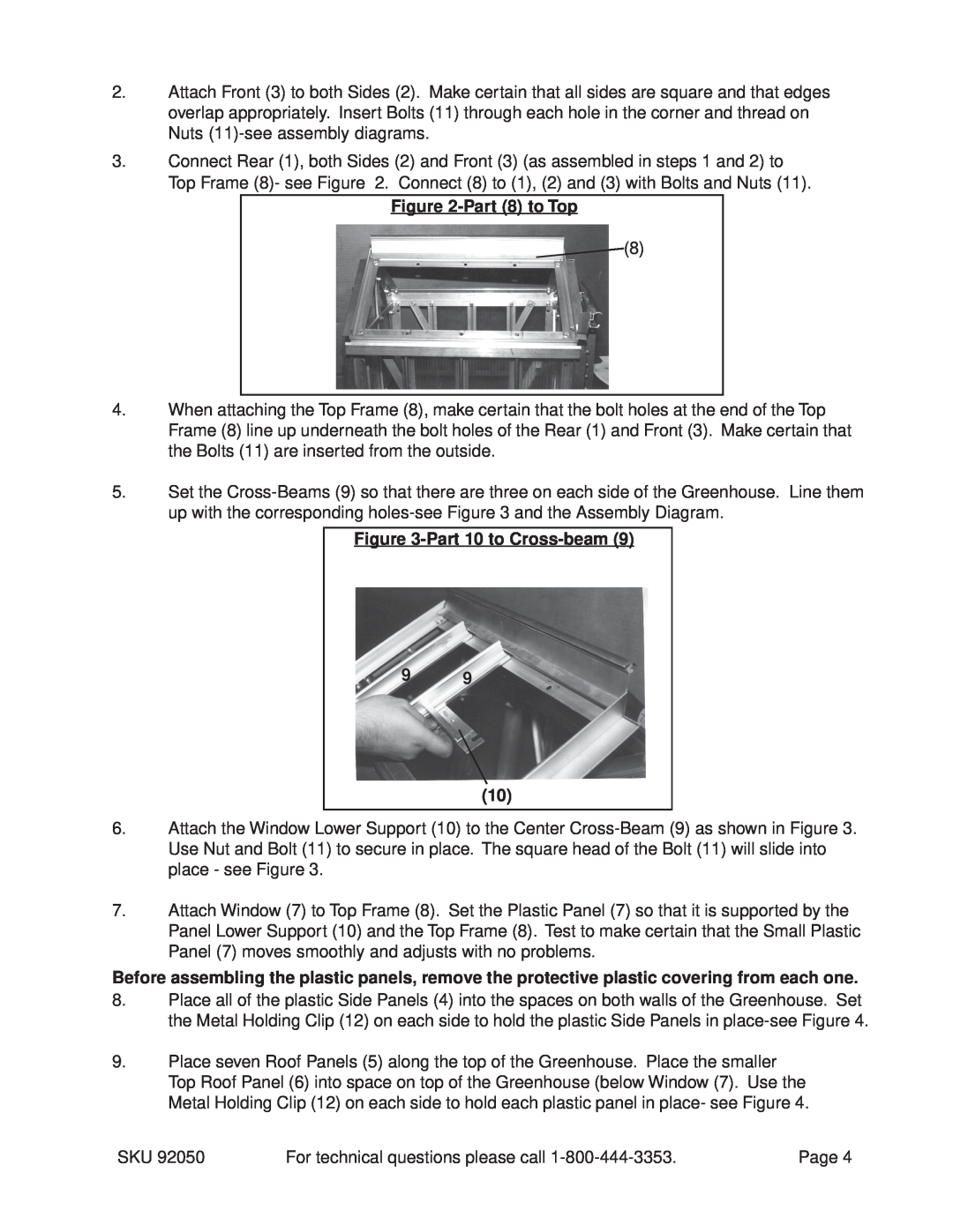Harbor Freight Tools 92050 operating instructions Part8 to Top, Part10 to Cross-beam9 