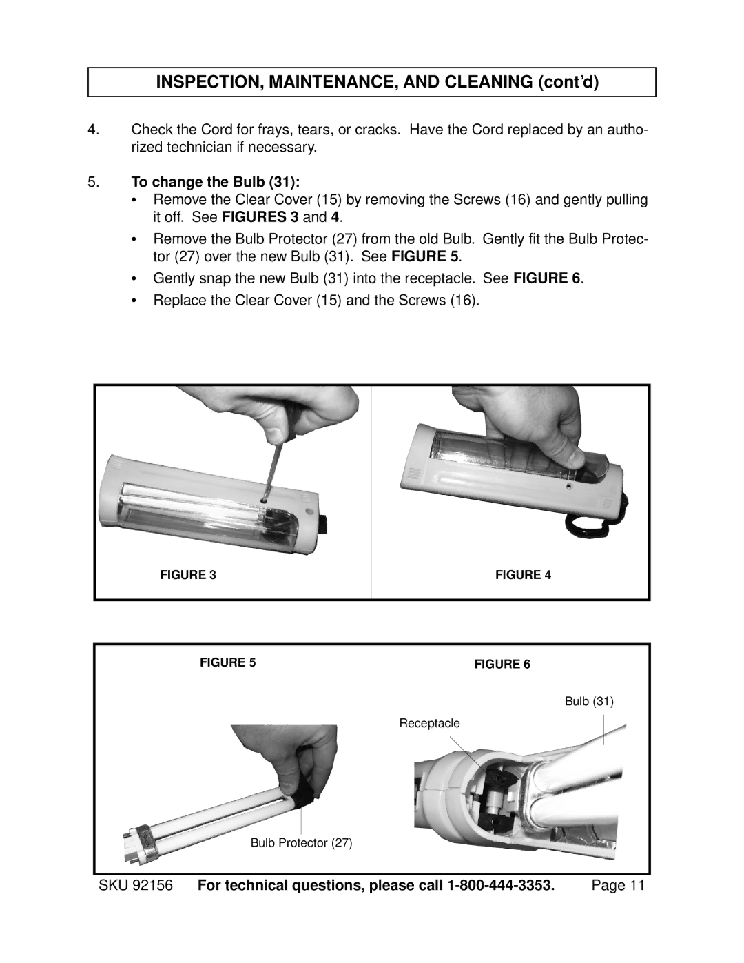 Harbor Freight Tools 92156 operating instructions INSPECTION, MAINTENANCE, and Cleaning cont’d 