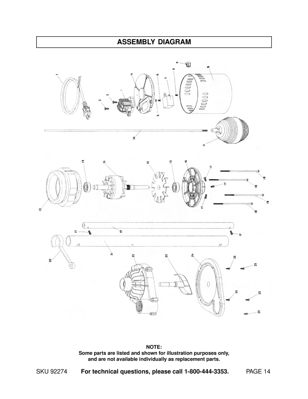 Harbor Freight Tools 92274 manual Assembly Diagram 