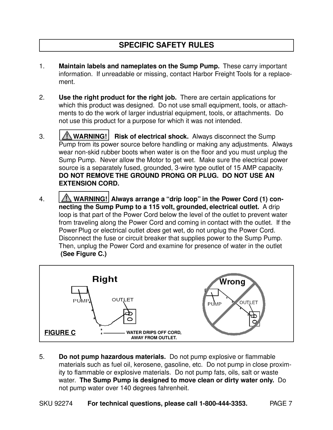 Harbor Freight Tools 92274 manual Specific Safety Rules, See Figure C 