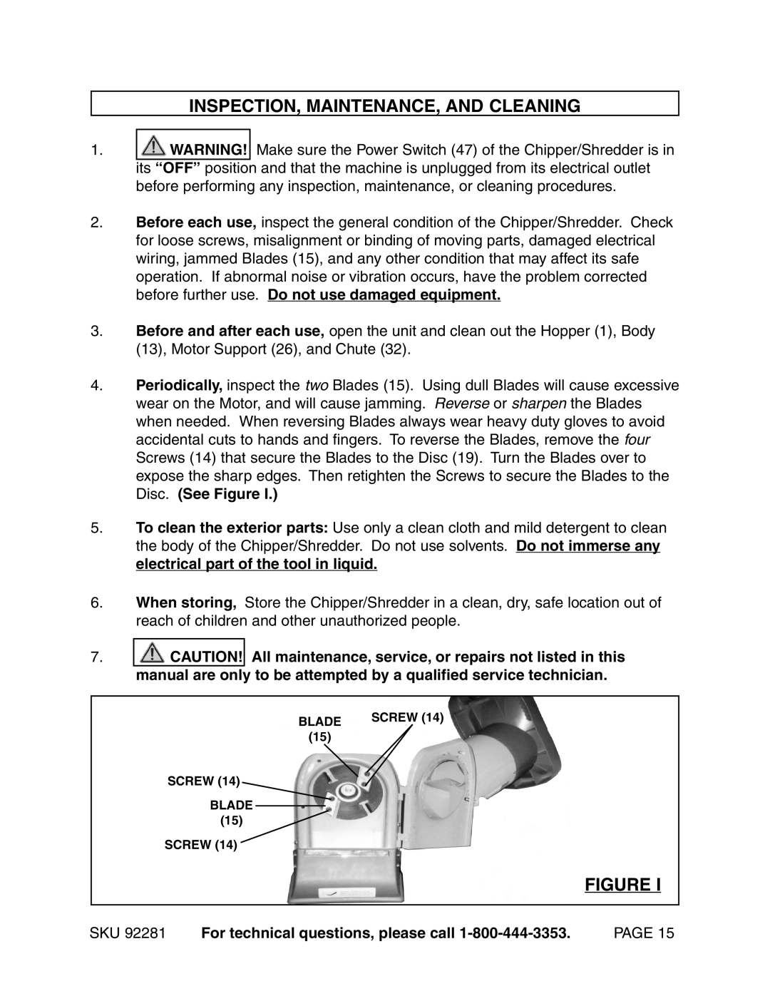 Harbor Freight Tools 92281 manual INSPECTION, MAINTENANCE, and Cleaning 