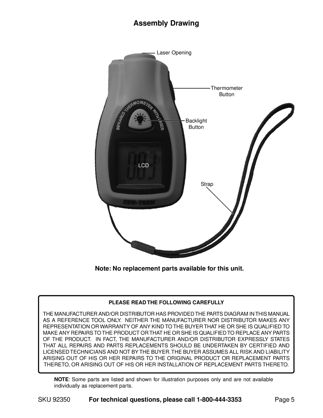 Harbor Freight Tools 92350 operating instructions Assembly Drawing, Please Read the Following Carefully 