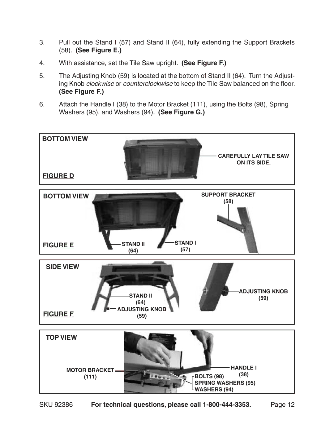 Harbor Freight Tools 92386 manual See Figure F, TOP View 