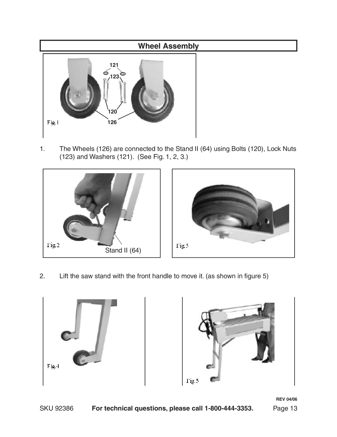 Harbor Freight Tools 92386 manual Wheel Assembly 