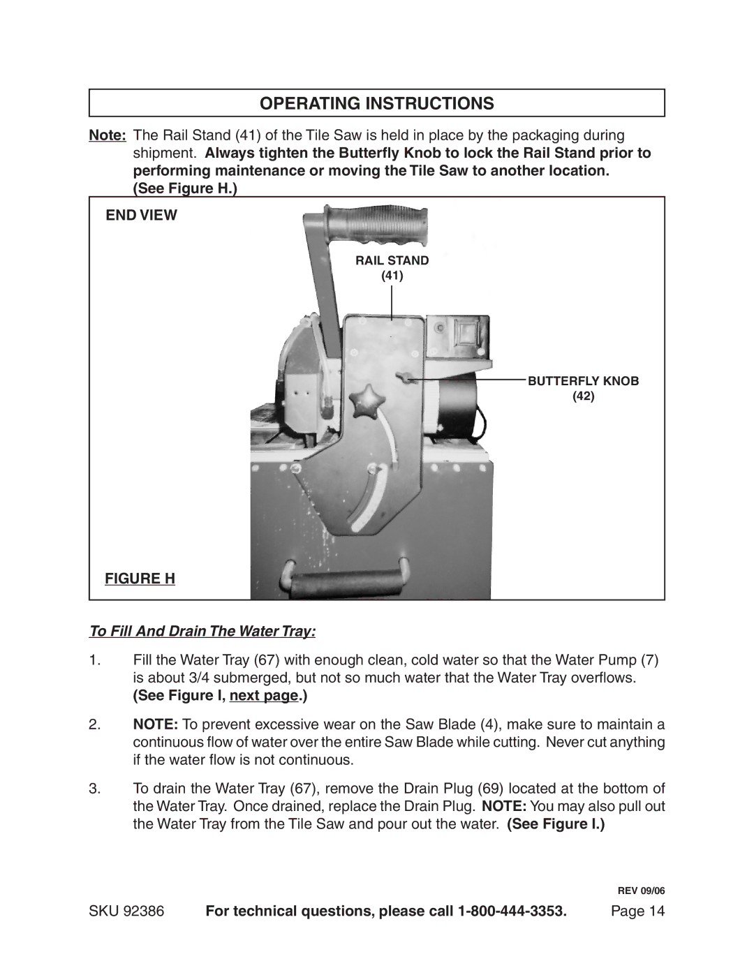 Harbor Freight Tools 92386 manual Operating Instructions, See Figure H, See Figure I, next 