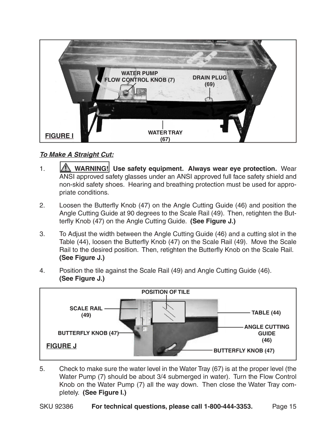 Harbor Freight Tools 92386 manual To Make a Straight Cut, See Figure J 