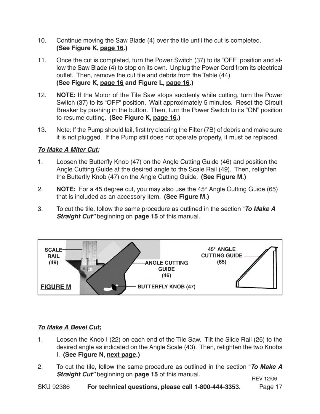 Harbor Freight Tools 92386 manual See Figure K, page 16 and Figure L 