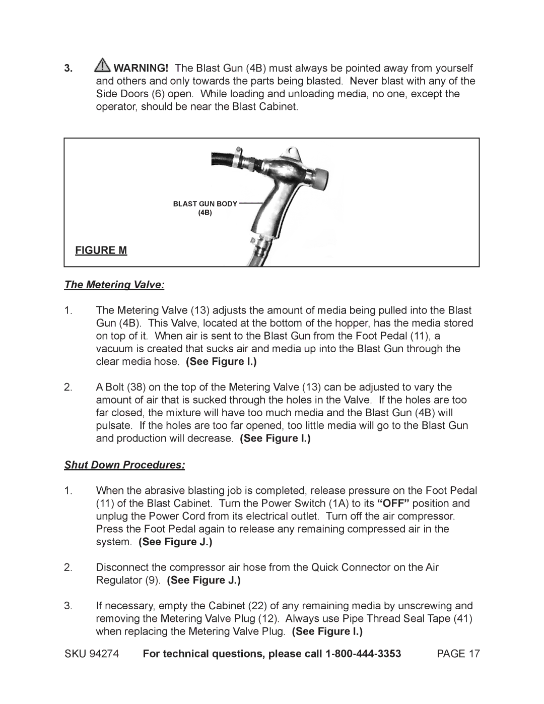 Harbor Freight Tools 92427 manual Metering Valve, Shut Down Procedures 