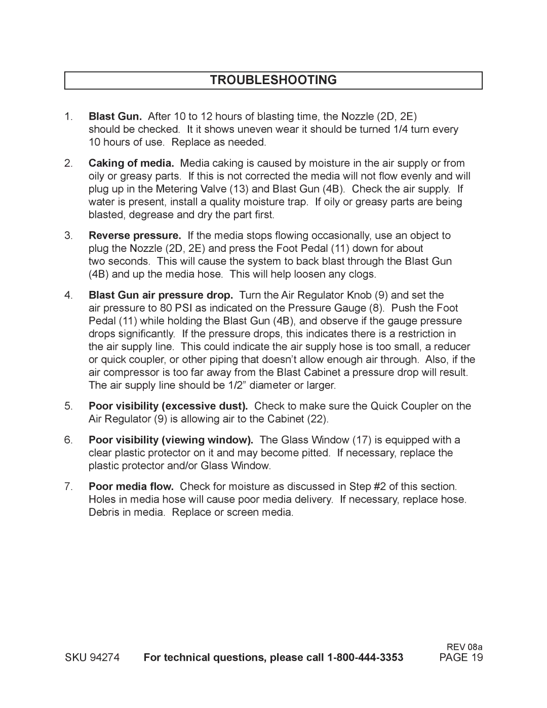 Harbor Freight Tools 92427 manual Troubleshooting 