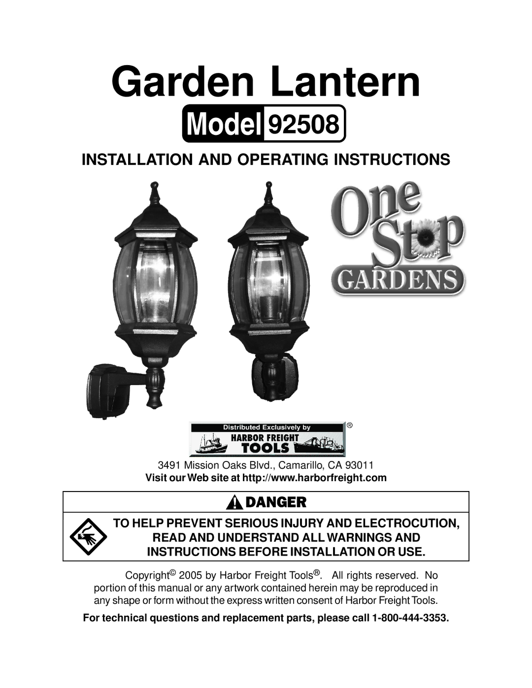 Harbor Freight Tools 92508 manual Garden Lantern 