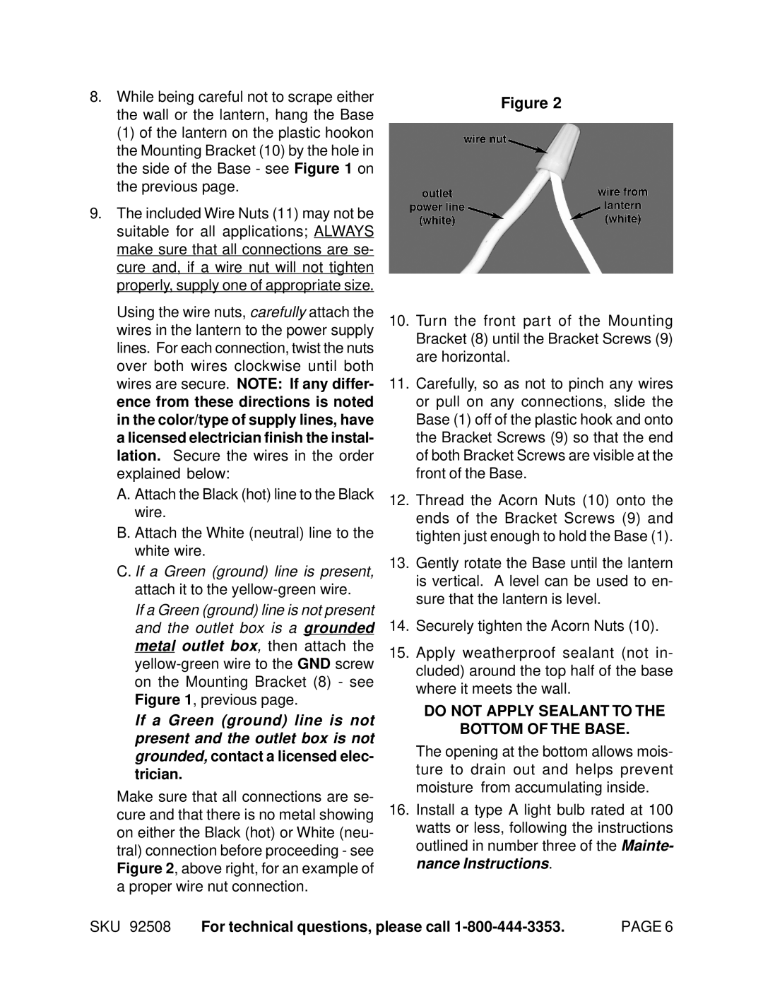 Harbor Freight Tools 92508 manual Do not Apply Sealant to Bottom of the Base 