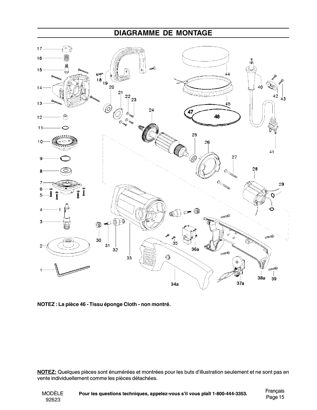 Harbor Freight Tools 92623 operating instructions Diagramme DE Montage 