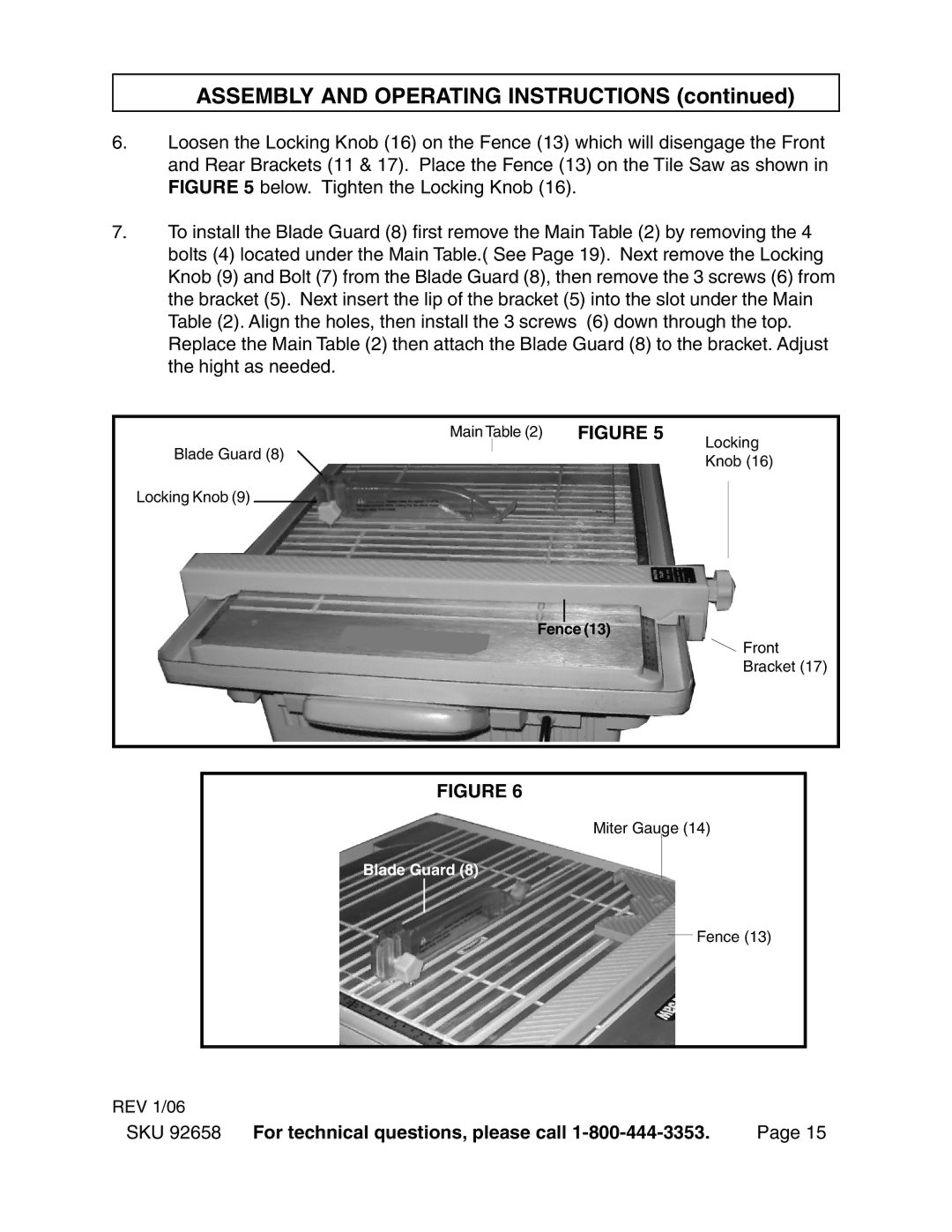 Harbor Freight Tools 92658 operating instructions REV 1/06 