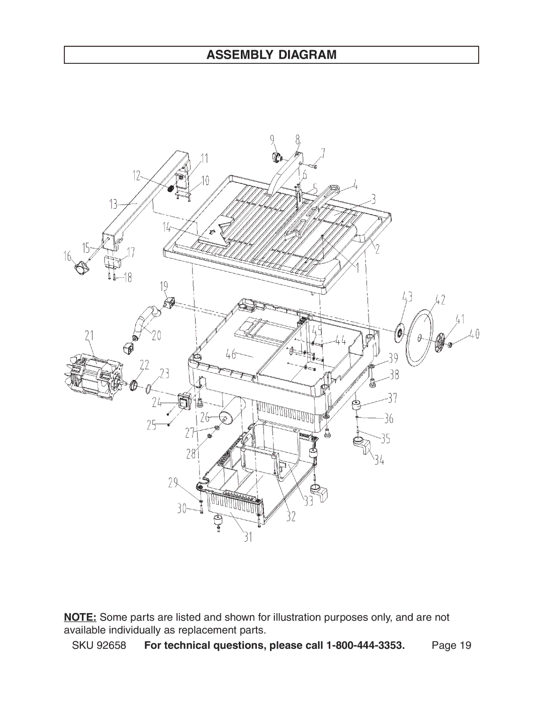 Harbor Freight Tools 92658 operating instructions Assembly Diagram 