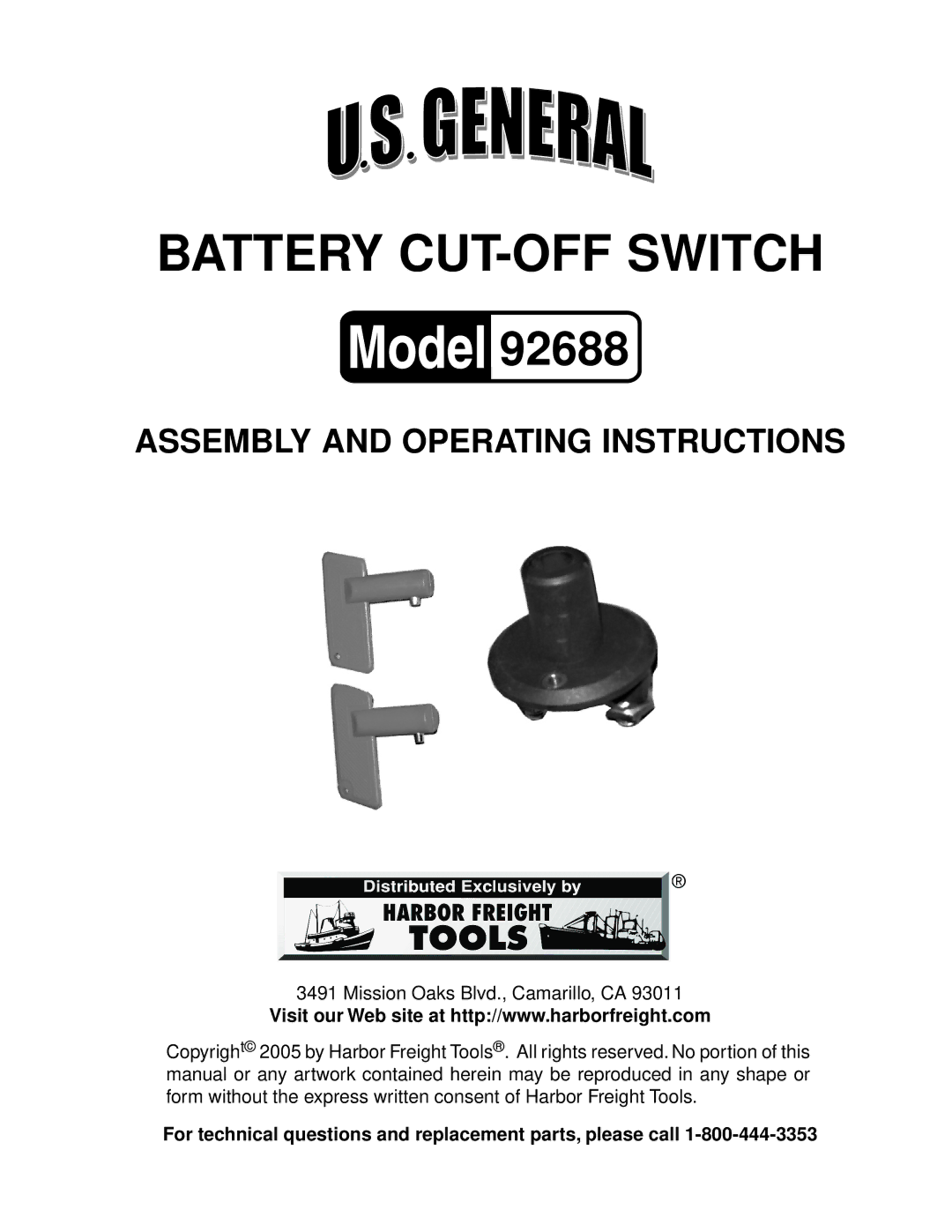 Harbor Freight Tools 92688 operating instructions Battery CUT-OFF Switch 