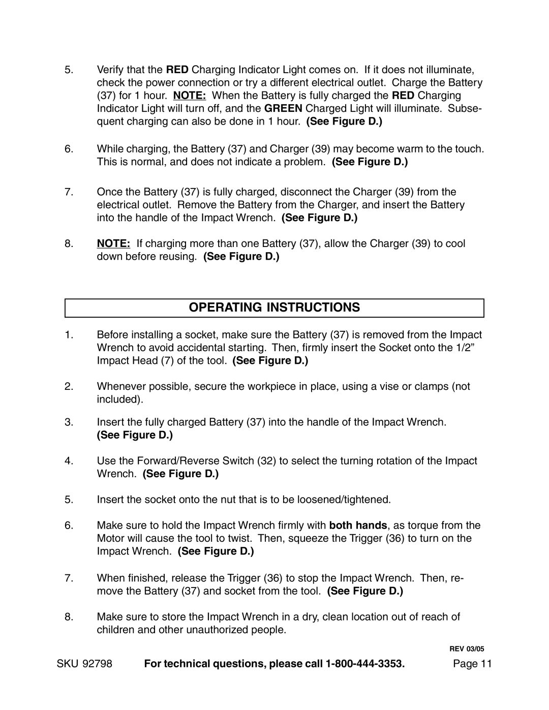 Harbor Freight Tools 92798 operating instructions Operating Instructions 