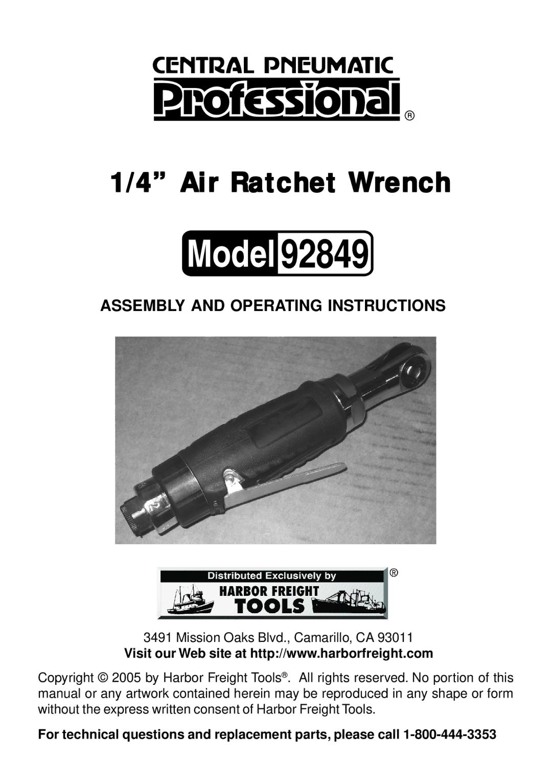 Harbor Freight Tools 92849 operating instructions 
