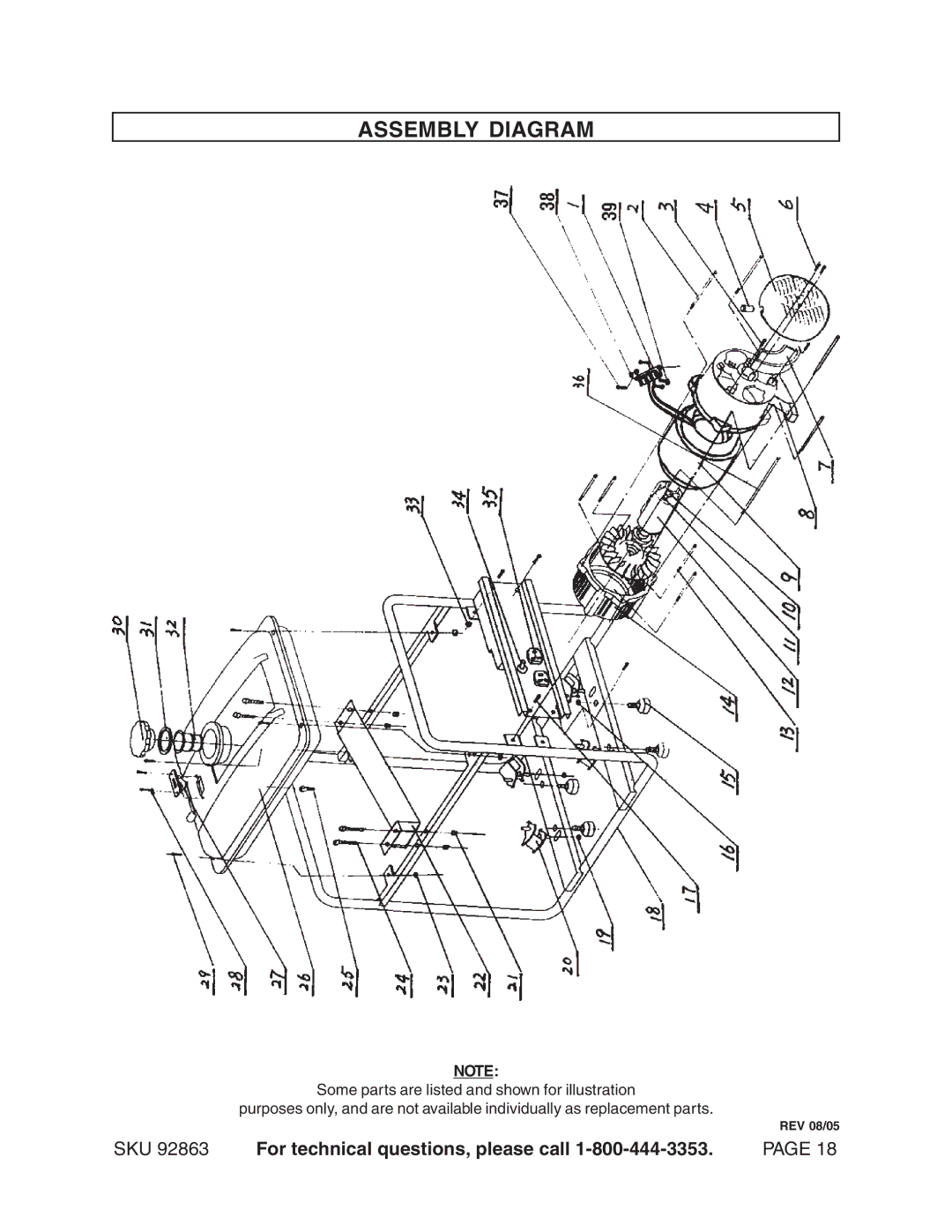 Harbor Freight Tools 92863 operating instructions Assembly Diagram 