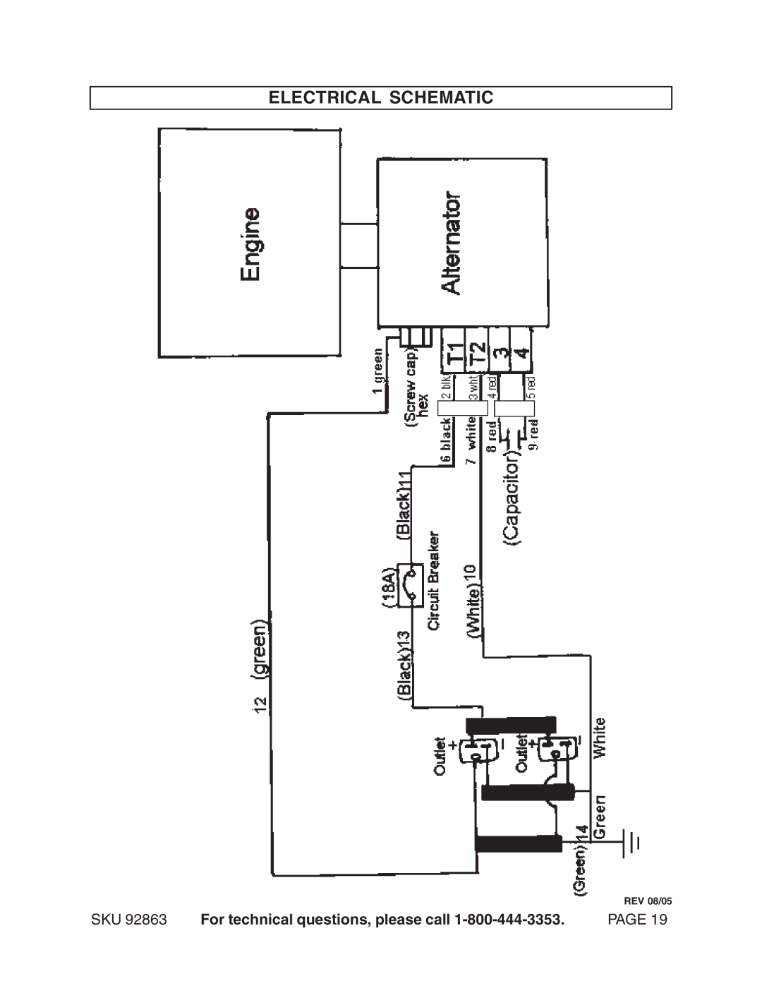 Harbor Freight Tools 92863 operating instructions Electrical Schematic 