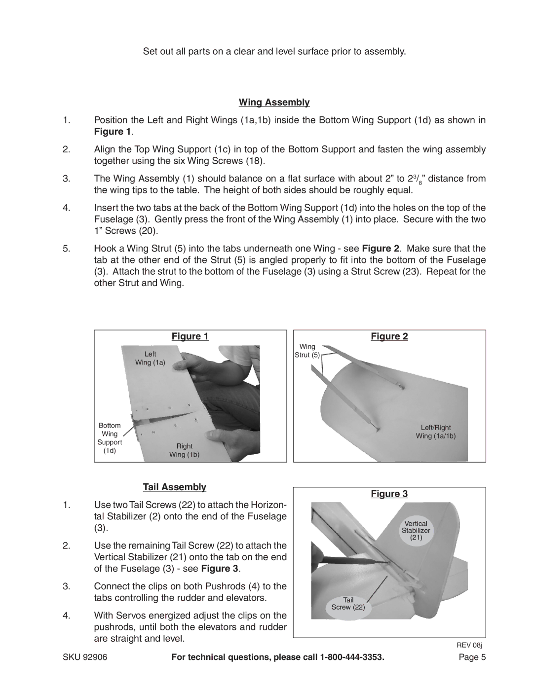 Harbor Freight Tools 92906 operating instructions Wing Assembly, Tail Assembly 