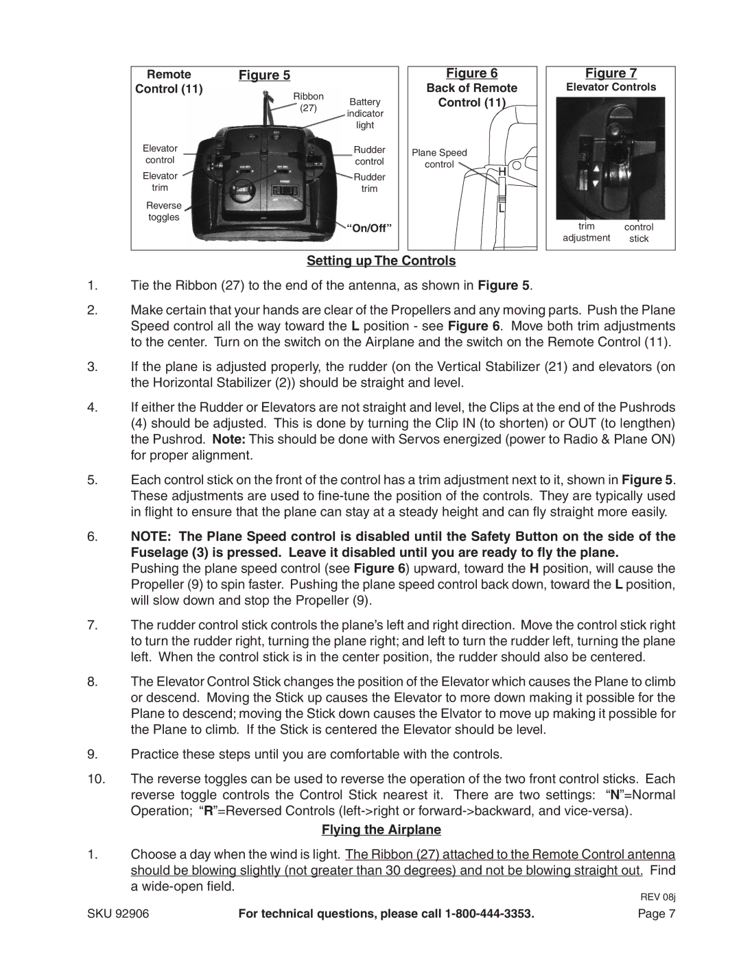 Harbor Freight Tools 92906 operating instructions Setting up The Controls, Flying the Airplane 