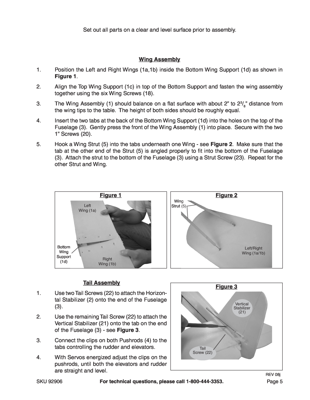 Harbor Freight Tools 92906 operating instructions Wing Assembly, Tail Assembly 