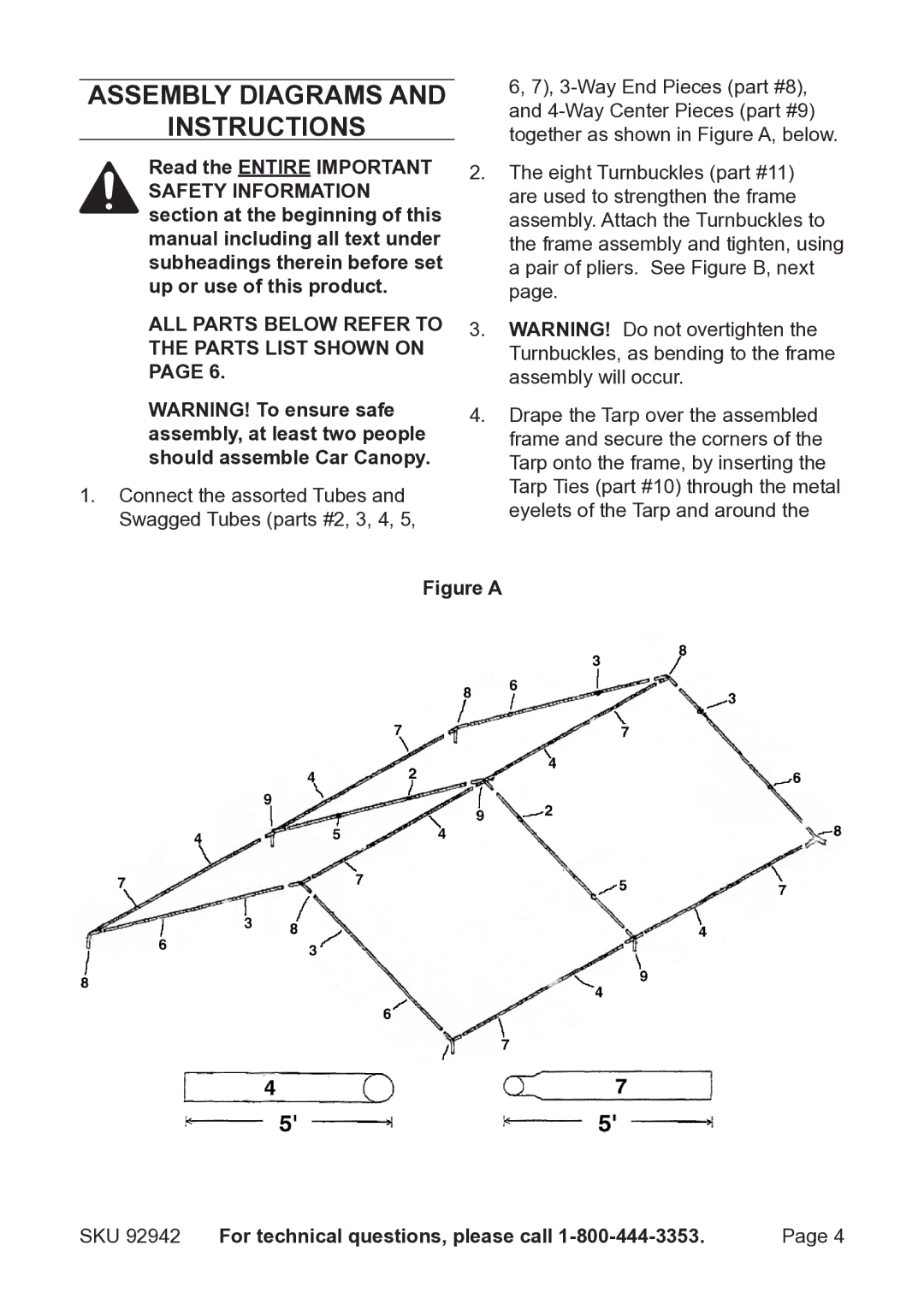 Harbor Freight Tools 92942 manual Assembly diagrams Instructions, ALL Parts below Refer to the Parts List Shown on 