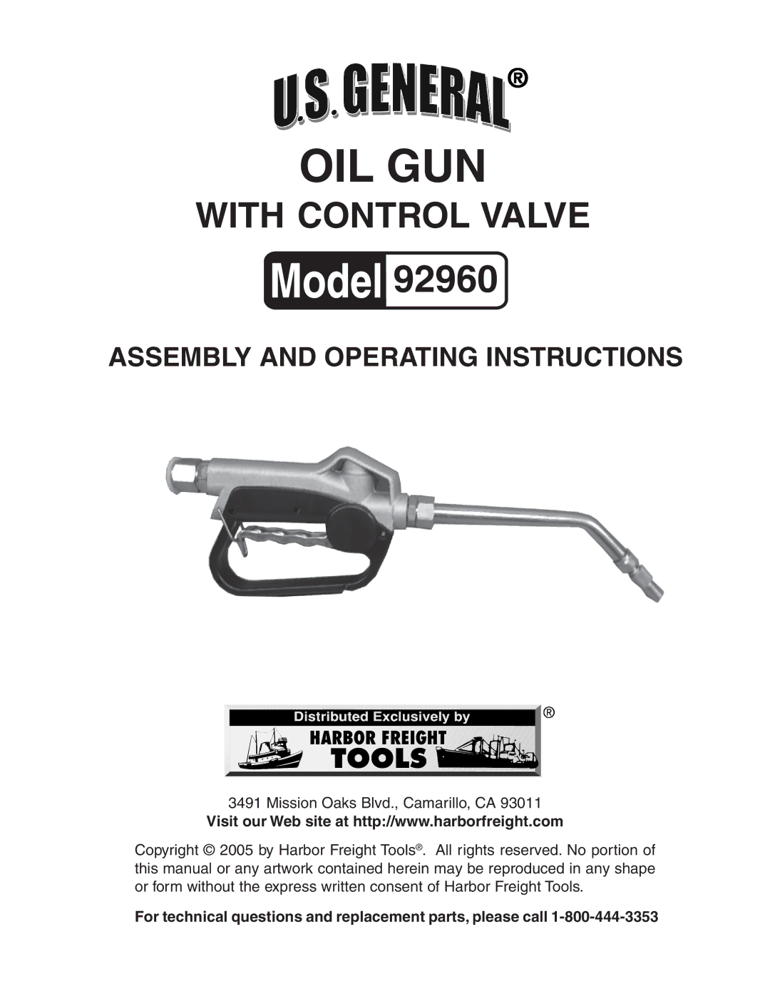 Harbor Freight Tools 92960 manual Oil Gun 