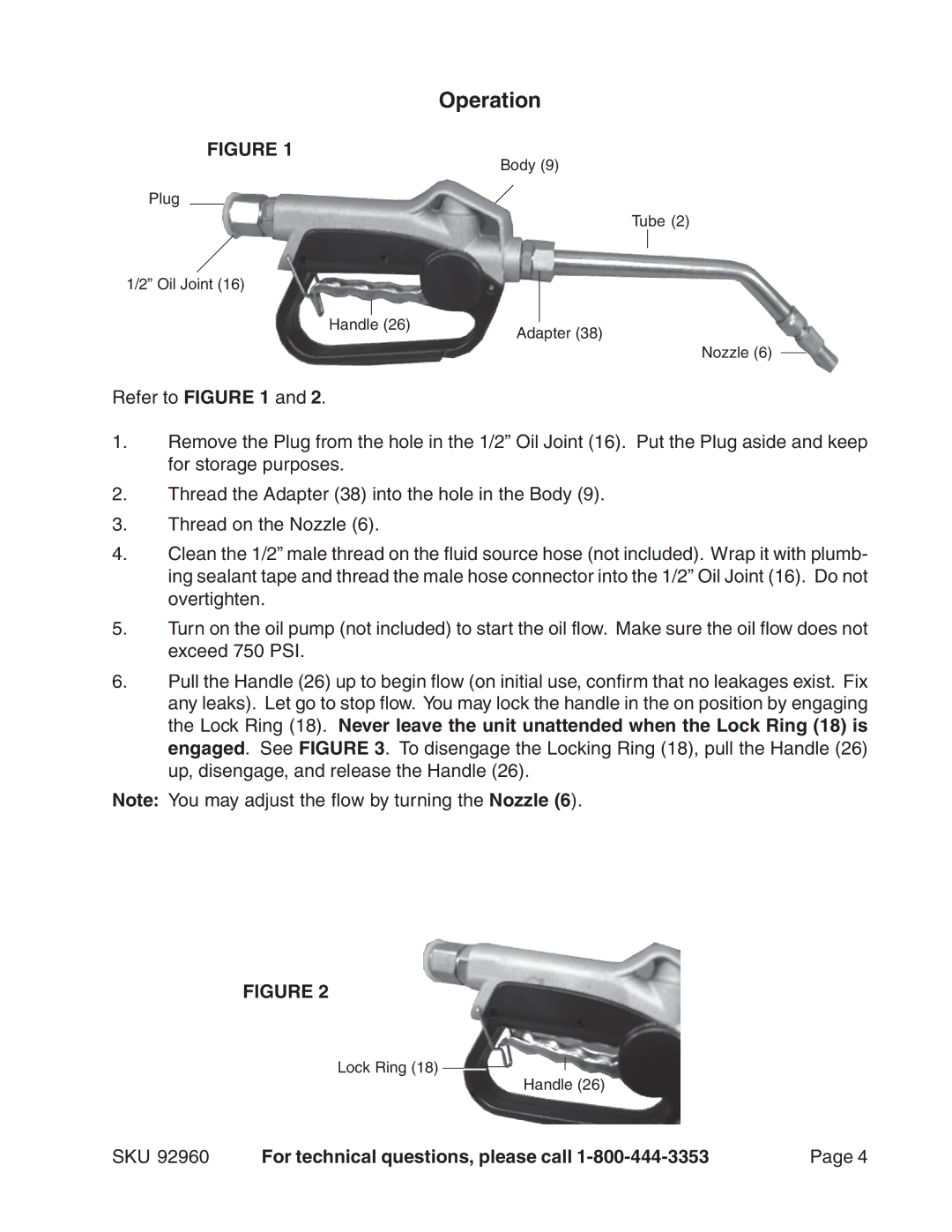 Harbor Freight Tools 92960 manual Operation 