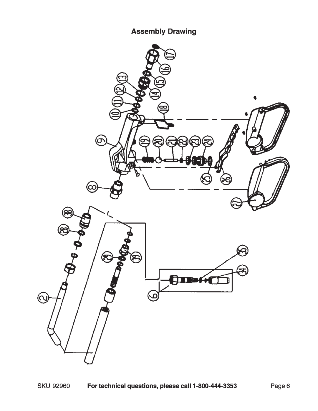 Harbor Freight Tools 92960 manual Assembly Drawing, For technical questions, please call, Page 
