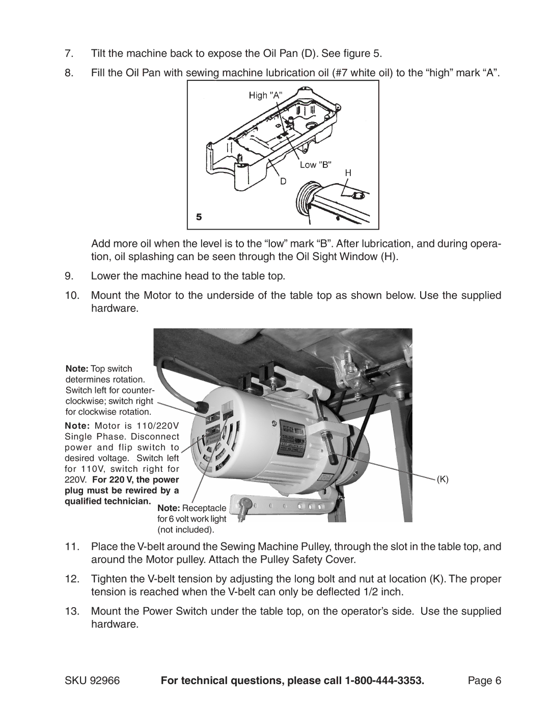 Harbor Freight Tools 92966 manual SKU For technical questions, please call 