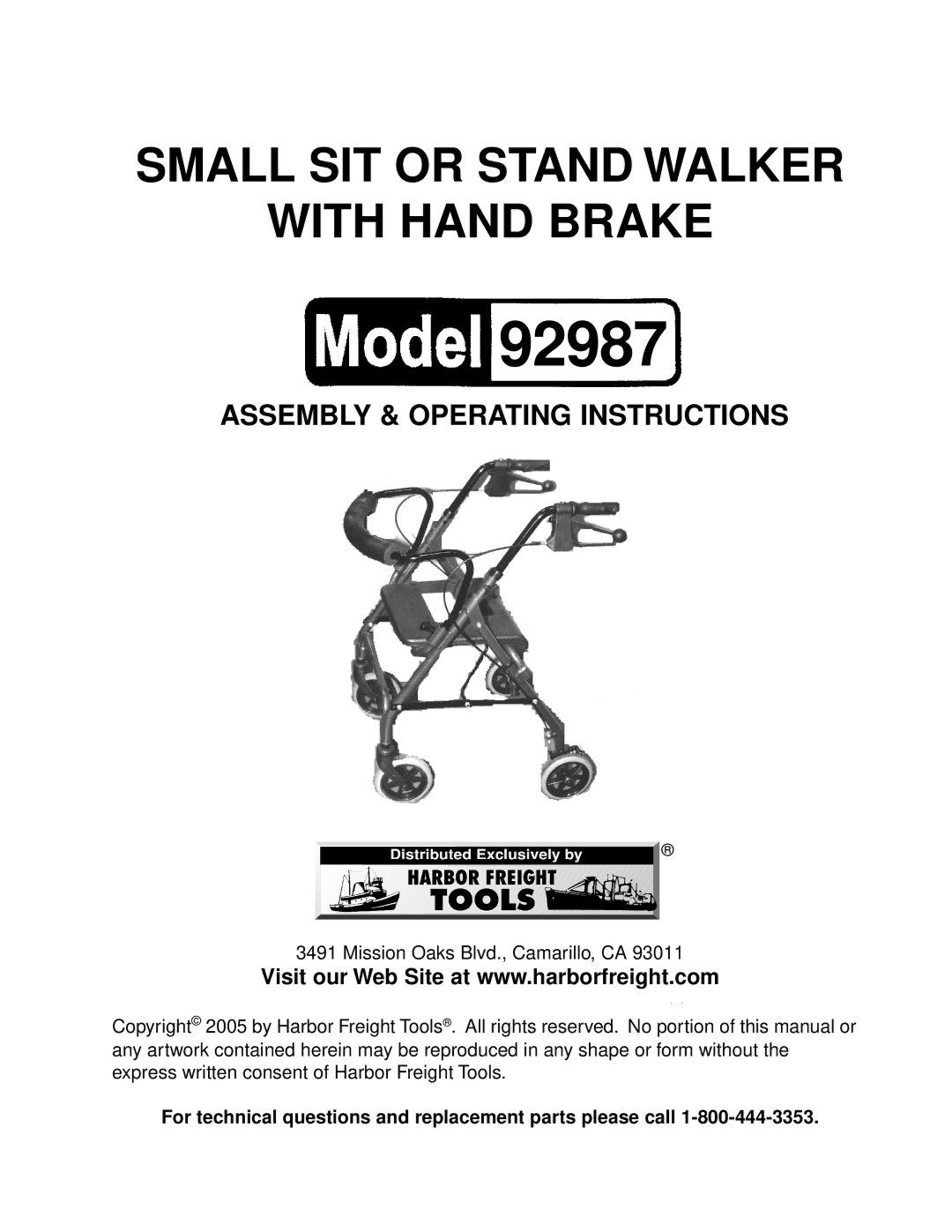 Harbor Freight Tools 92987 operating instructions 