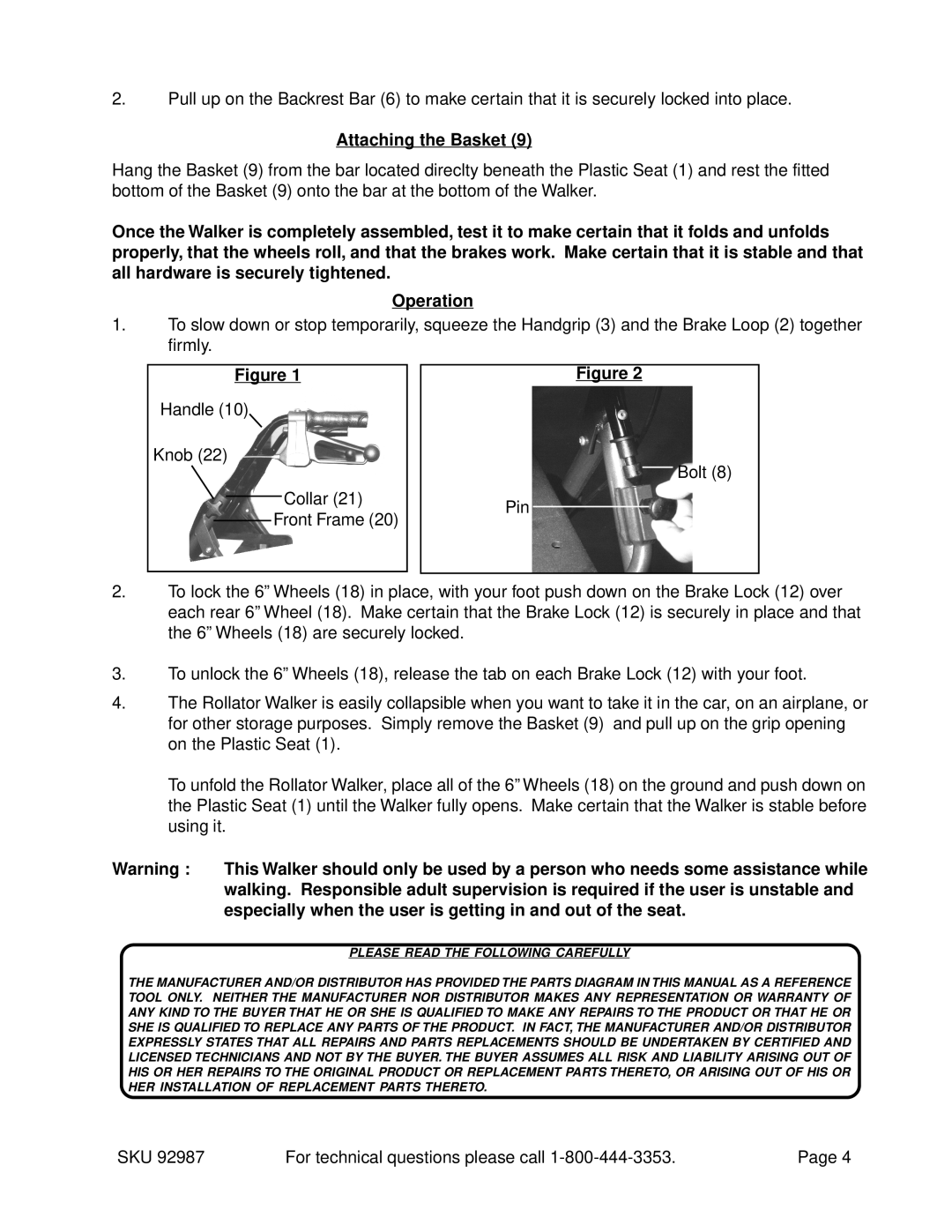 Harbor Freight Tools 92987 operating instructions Attaching the Basket, Please Read the Following Carefully 