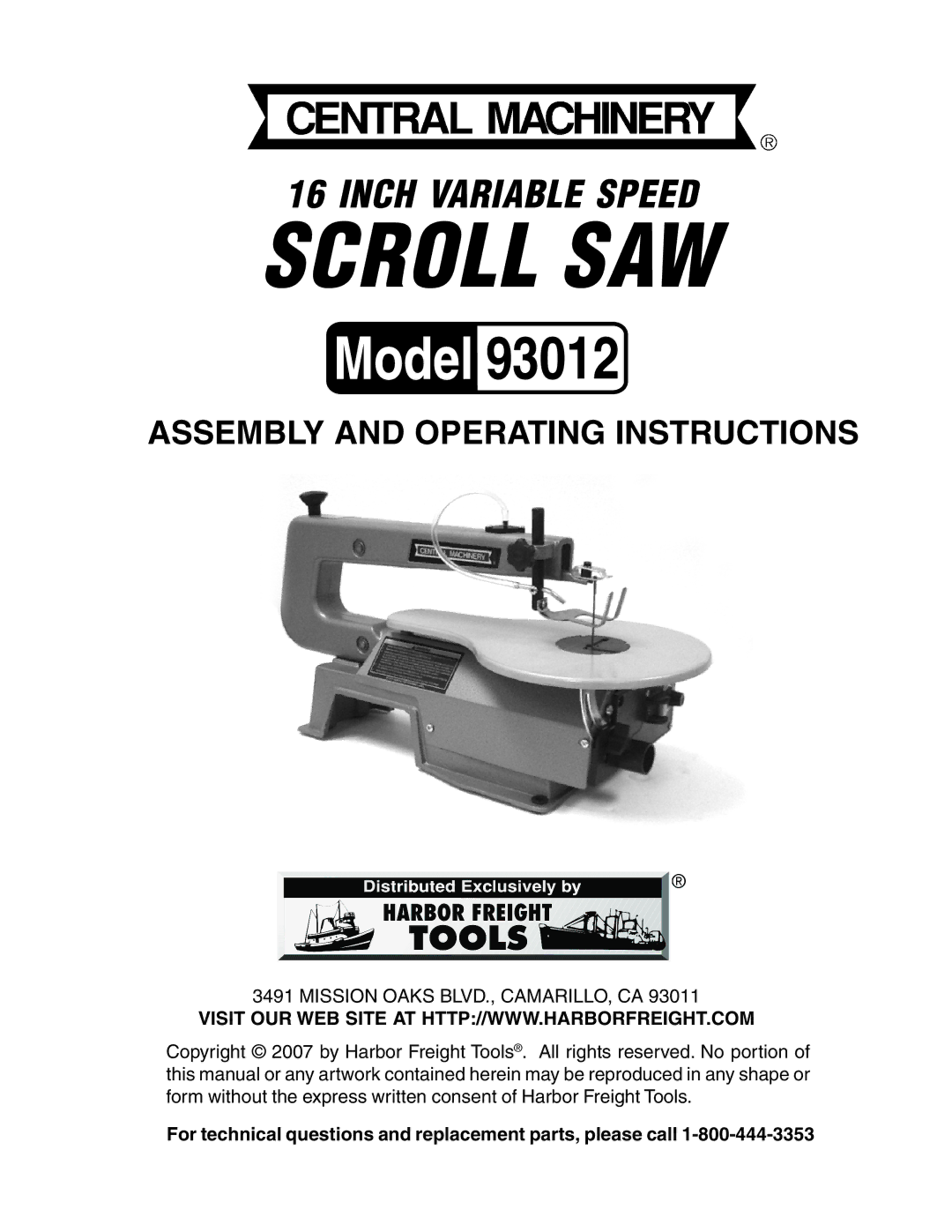 Harbor Freight Tools 93012 operating instructions Scroll SAW 