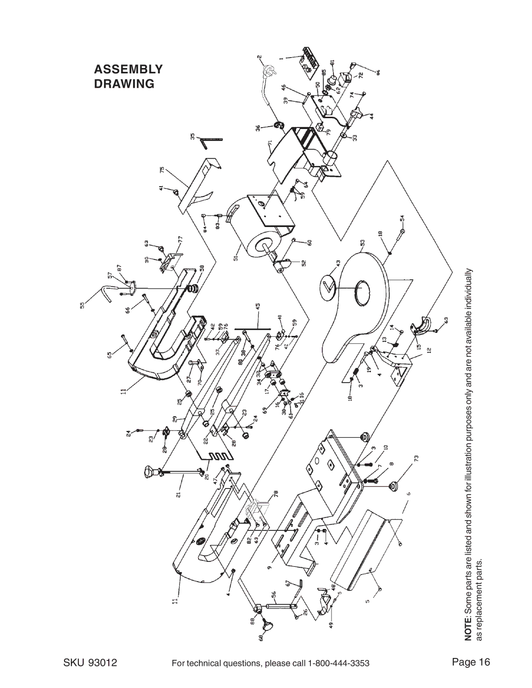 Harbor Freight Tools 93012 operating instructions Assembly Drawing 