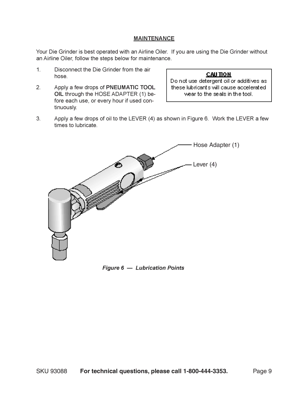 Harbor Freight Tools 93088 operating instructions Maintenance, Lubrication Points 