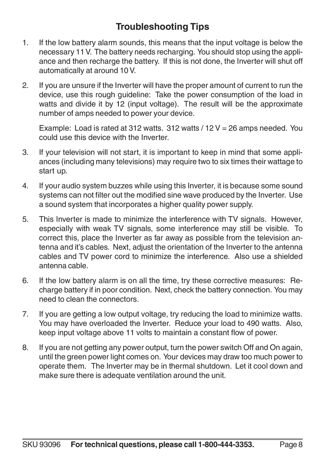 Harbor Freight Tools 93096 operating instructions Troubleshooting Tips 