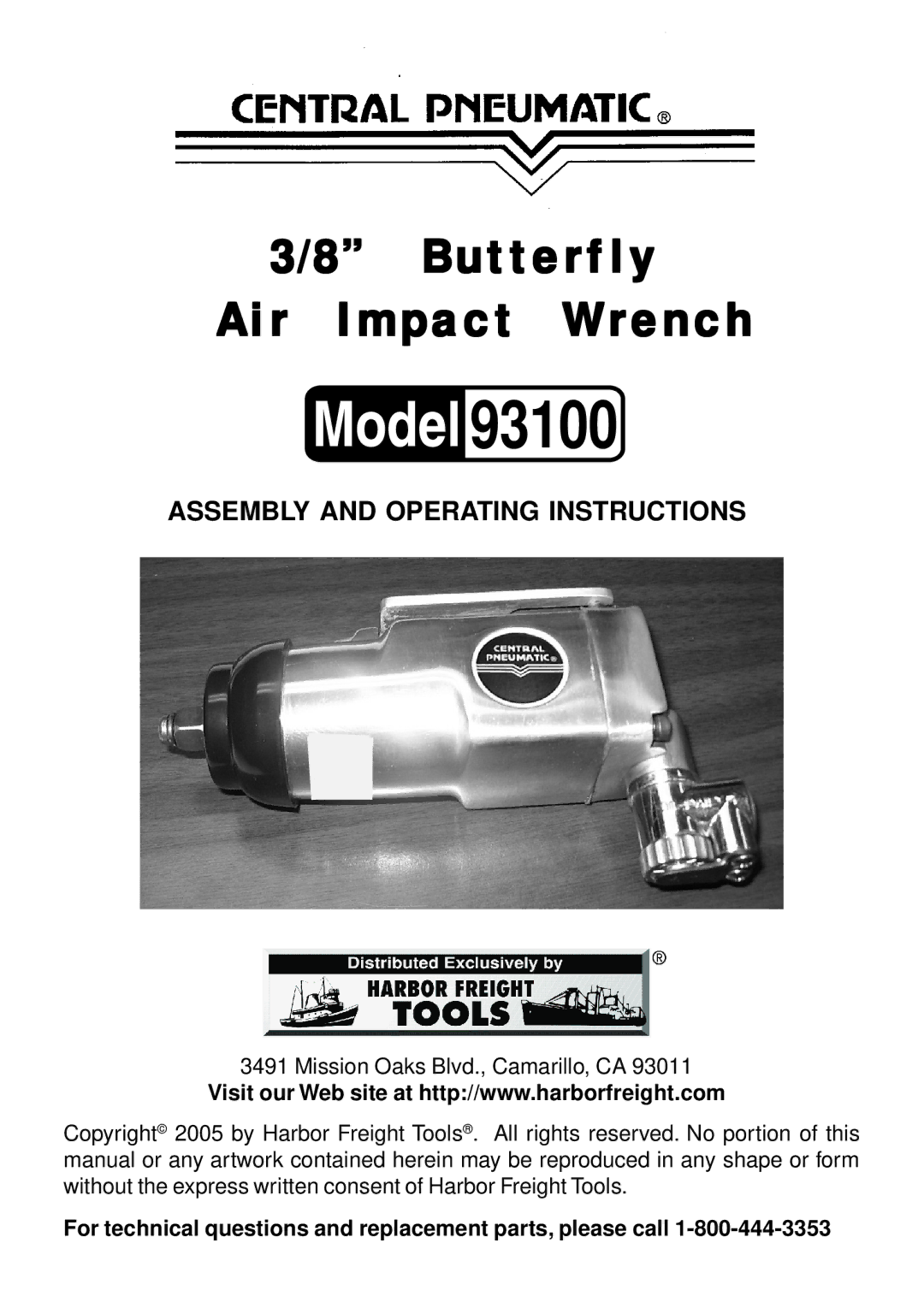 Harbor Freight Tools 93100 operating instructions 